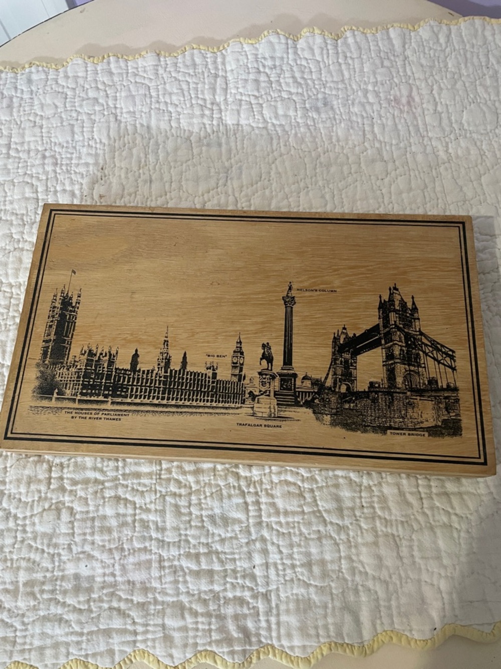 London Landmark Wooden Decorative Box - Black Engraving on Natural Wood